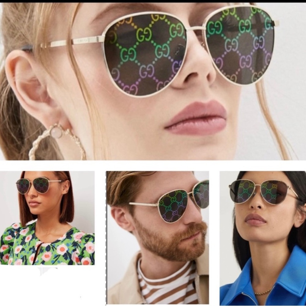 AUTHENTIC⭐️GUCCI GG multicolor tear drop aviator sunglasses UNISEX